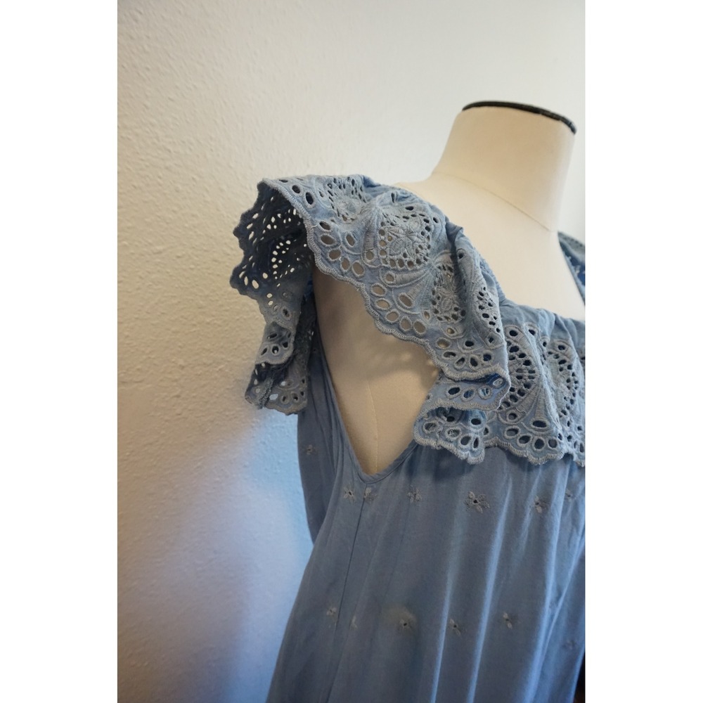 Christy Dawn Mairin Eyelet Maxi Dress Cottagecore Prairie Boho Ruffle Blue OS - Picture 5 of 15